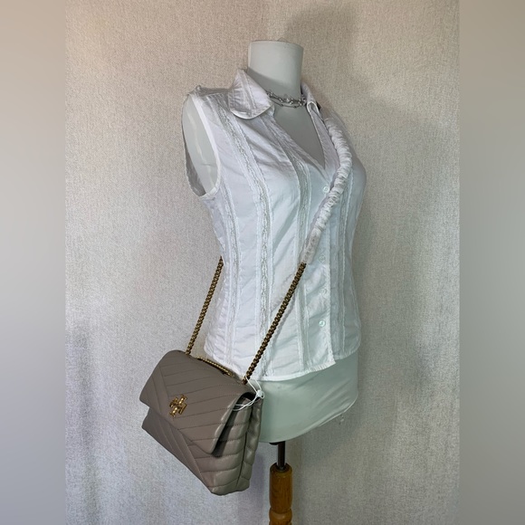 NEW Tory Burch Kira Chevron Gray Heron Leather Small Shoulder Bag/Crossbody Bag - Picture 15 of 16